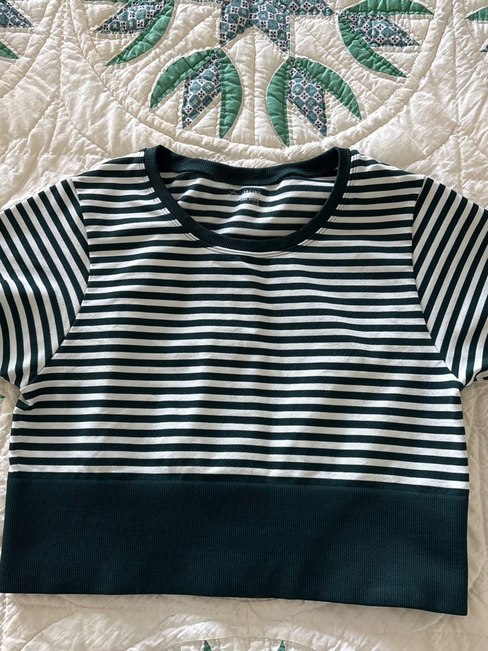 aerie Dark Green & White Striped Crop Top